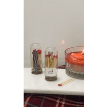 Birmiamu Cam Mantarlı Fanuslu Dekoratif Kibrit – 20 Adet Kırmızı Kibrit – Mum Yanı Şık Aksesuar