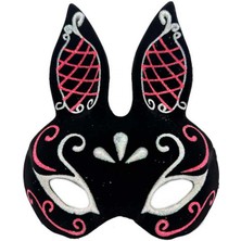 MiraLive Siyah Renk Kırmızı Beyaz Simli Siyah Süet Kaplama Tavşan Maskesi 18X16 cm