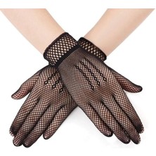 Dekofon Siyah Renk Likralı File Eldiven Parmaklı Örgü Eldiven Yetişkin Boy