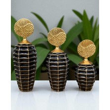 Altın Kapaklı Üçlü Siyah Kroko Dokulu Seramik Set