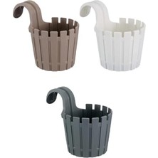 Shop A Way Akasya Balkon Saksı – 3'lü Renkli Set, 1.5 Litre | Kahve, Beyaz ve Antrasit | Kolay Askılı, Hafif ve