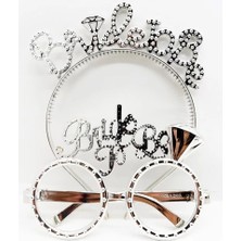 Dekofon Bride To Be Yazılı Taç ve Bride To Be Yazılı Gözlük Seti Gümüş Renk