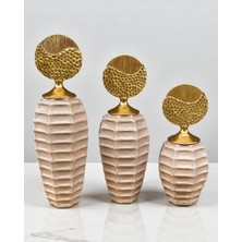 Altın Kapaklı Üçlü Krem Kroko Dokulu Seramik Set