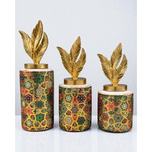 Renkli Mozaik Desenli Üçlü Silindir Seramik Set