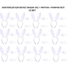 Dekofon Beyaz Tavşan Kostüm Seti – Taç, Papyon, Kuyruk (12’li Paket)
