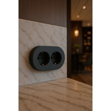 Eco Lounge Antrasit Renk Ikili Topraklı Priz – Modern Sıva Üstü Duvar Prizi, Lüks Dekoratif Elektrik Priz Çift Girişli