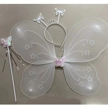 Dekofon Beyaz Renk Kelebek Kanadı Tacı ve Sopası