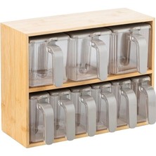Shop A Way Bambu Standlı 9'lu Baharatlık Seti Takımı Kaşıklı 19 Parça Pratik Saklama Kabı