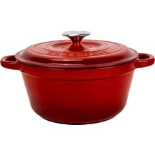 Shop A Way Lava Döküm Yuvarlak Tencere Döküm Demir Kapak New Heritage Serisi Çap 24CM. Kırmızı