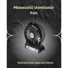 Dekofon Şarjlı USB Fan – Masaüstü Mini Vantilatör, Taşınabilir, Işıklı, 3 Kademeli, Sessiz