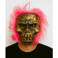 Dekofon Wild Skull - Bakır Kafatası Pembe Saçlı Iskelet Maske
