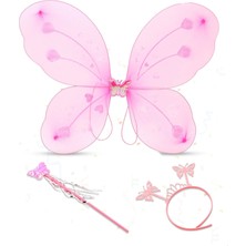 Dekofon Toz Pembe Kelebek Kanadı Tacı ve Sopası