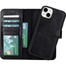 Dekofon Apple iPhone 15 Plus Uyumlu Deri Cüzdanlı Kılıf Mwwn Rst1 Siyah