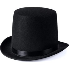 Dekofon Yetişkinler Için Siyah Renk Ringmaster Sihirbaz Şapkası Fötr Şapka 15 cm