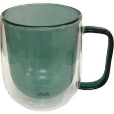 Dekofon Çift Cidarlı Cam Kupa Yeşil Renk