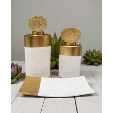 Altın Beyaz Dokulu Üçlü Dikdörtgen Seramik Set