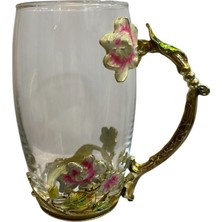 Roykıng Metal Kulplu Çiçekli Cam Kupa – 340 ml - YV247