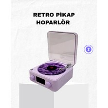 Dekofon Retro Pikap Hoparlör Bluetooth Aux USB Type-C Projektörlü 360° Sesli Taşınabilir