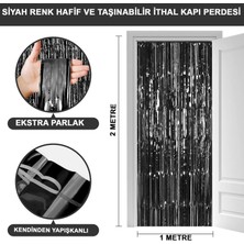 Dekofon Siyah Renk Ekstra Metalize Parlak Saçaklı Arka Fon Perde Ithal A Kalite 1x2 Metre
