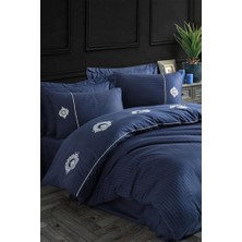 Sb Shopping Elegant Nakışlı Pamuk Saten Çift Kişilik Nev Takımı Olimpos Lacivert