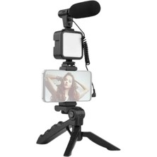 Aksiyon Global Tripod Telefon Tutucu Kumandalı Mikrofon LED Işık Vlog Video Kayıt - Lisinya