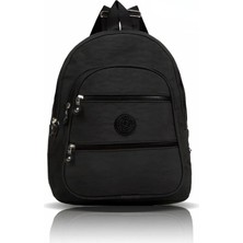 Av A Dos Krinkıl Suya Dayanıklı Kumaş Unisex Siyah Sırt Çantası Günlük Orta Boya Çok Bölmeli
