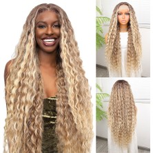 Sb Shopping Afro Dalga Kumral Balköpüğü Ombre ve Röfleli Fiber Sentetik Tül Peruk