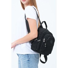 Siyah Unisex Krinkıl Kumaş Çok Bölmeli Sırt Çantası Günlük Çok Gözlü Suya Dayanıklı