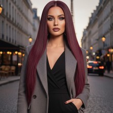 Sb Shopping Gerçek Front Lace Tül Peruk / Düz / Koyu Kızıl 70/75CM