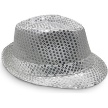 Dekofon Gümüş Payetli Fötr Şapka Yetişkin Boy