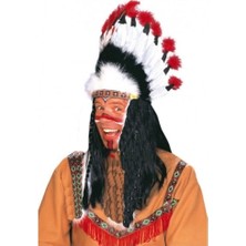 Dekofon Kızılderili Başlığı Şapkası Kırmızı Beyaz