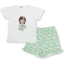 Hellobaby Hellobaby Kız Bebek Tshirt-Şort Prenses Baskılı Bisiklet Yaka Kısa Paça Kısa Kol