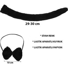 BYZM Peluş Siyah Renk Kuyruk ve Papyon Yetişkin Çocuk Uyumlu