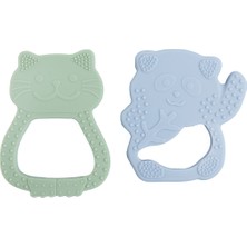 Pandish Besties Silikon Diş Kaşıyıcı Buz Mavisi Panda & Yeşil Kedi