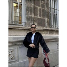 Moda Durağı Yakasız Ithal Kaliteli Kürk Siyah