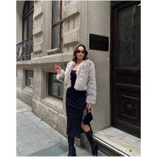 Moda Durağı Yakasız Ithal Kaliteli Kürk Ekru