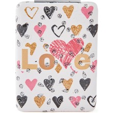 Hype Store Promosyonca Aşk Temalı Cep Aynası, Kalp ve Love Desenli