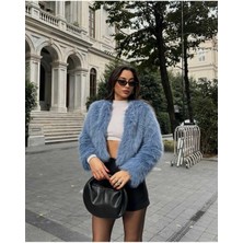Moda Durağı Yakasız Ithal Kaliteli Kürk Lacivert