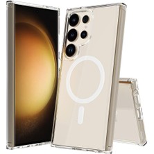 Hype Store Zore Galaxy ile Uyumlu S24 Ultra Kılıf M-Safe Şarj Özellikli Şeffaf Sert Pc Zore Embos Kapak Renksiz