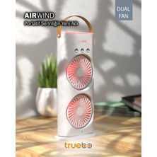 Truebo AirWind - Masaüstü Buhar Püskürtmeli Taşınabilir Şarjlı Led Işıklı Çift Fanlı Vantilatör