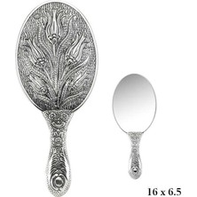 SanalAMCA Store 925 Ayar Gümüş Lale Motifli El Aynası KR2550022 (972)