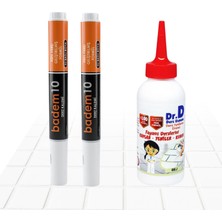 Badem10 (3'lü Set) Fayans Beyaz Derz Boyama Kalemi Su Bazlı Hızlı Kuruyan + Fayans Arası Derz Dolgusu 200 gr