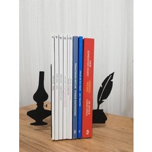 Hype Store Dekoratif Divit ve Gaz Lambası Desenli Metal Kitap Tutucu 2'li Paket