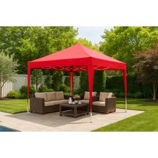 Otomatik Gazebo Çardak 240 x 240  cm  Tente Teras Bahçe Kamelyası Gölgelik Kırmızı