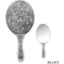 SanalAMCA Store 925 Ayar Gümüş Gül Desenli El Aynası KR2550018 (972)