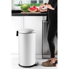 Hype Store Paslanmaz Çelik Bombe Kapaklı Çöp Kovası 40 Litre Mat Beyaz