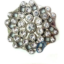 MiraLive Taşlı Yuvarlak Broş, Sandık Süsü 4,5 cm - Nikel, 1 Adet