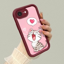 HONTINGA iPhone 16E ile Uyumlu Kılıfı Düşüme Önleyici Basitlik Anti Düşme Kamera Korumali Kedi Bordo Desen Yumuşak Silikon Telefon Kılıfı Kadın ve Erkek Için Uygundur K2-7120