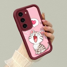HONTINGA Samsung Galaxy S23 ile Uyumlu Kılıfı Düşüme Önleyici Basitlik Anti Düşme Kamera Korumali Kedi Bordo Desen Yumuşak Silikon Telefon Kılıfı Kadın ve Erkek Için Uygundur K2-7120