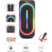 Başkenttekno D63 2x8’’ 50 W Güçlü Bass Rgb Işıklı Kablosuz Mikrofonlu Fm Bluetooth Hoparlör Speaker